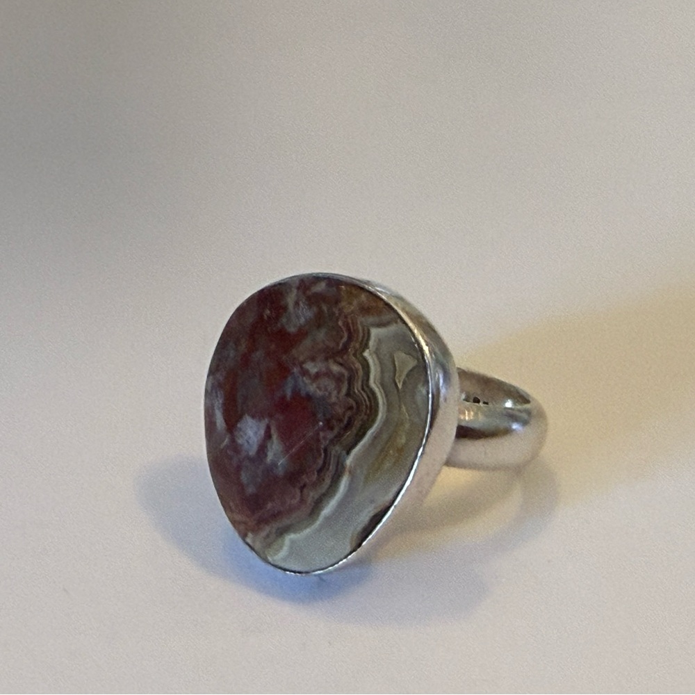 Sterling Silver Agate Statement Ring In Brown And… - image 1
